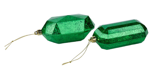 2 Asst 5.25 Inch L Antique Look Gem Ornament - Emerald Green