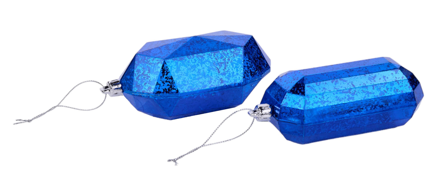 2 Asst 5.25 Inch L Antique Look Gem Ornament - Royal Blue