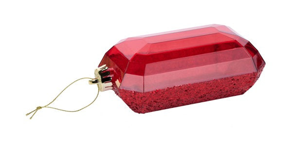 Red Laser Glitter Rectangle Gem Ornament - 7 Inch L x 4 Inch W