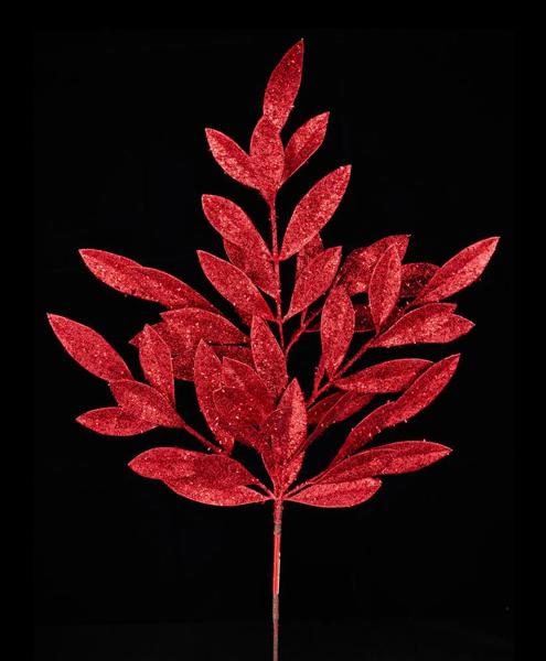 Pre-Order Now Ship On May 30th 2024 - Red - Glitter Bay Leaf Spray - 23 Inch L