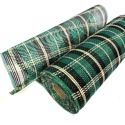 Xmas Black Hunter Green Plaid Deco Mesh - Holiday Plaid Fabric Mesh - ( 10 Inch x 10 Yards ) BBCrafts.com
