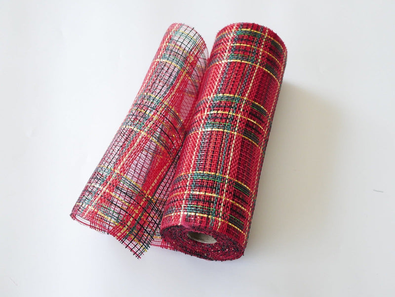 Xmas Red Plaid Deco Mesh - Holiday Plaid Fabric Mesh - ( 10 Inch x 10 Yards ) BBCrafts.com