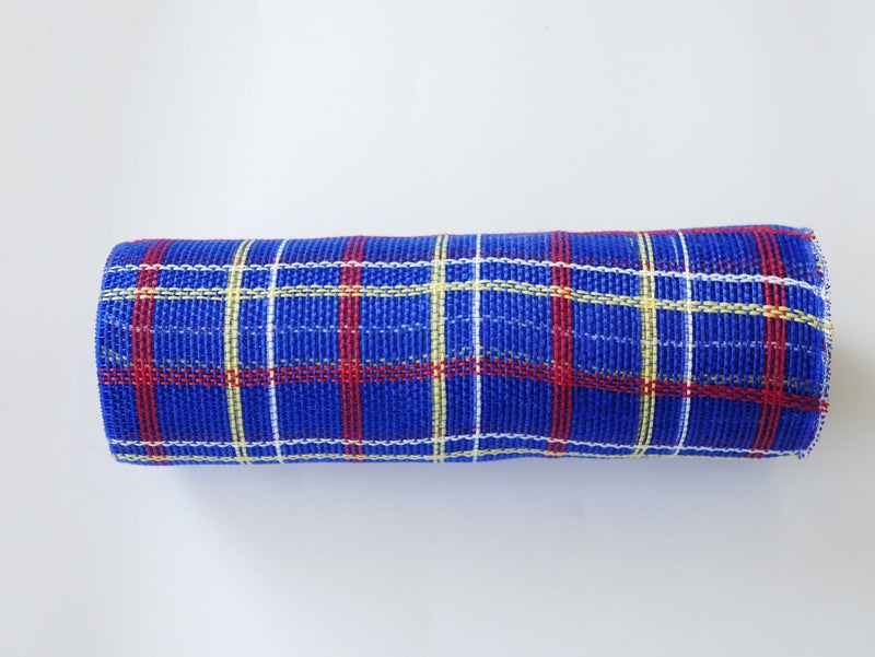 Xmas Royal Blue Plaid Deco Mesh - Holiday Plaid Floral Mesh - ( 10 Inch x 10 Yards ) BBCrafts.com