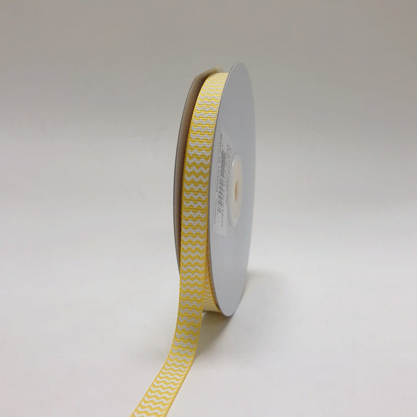 Yellow - Chevron Design Grosgrain Ribbon ( 3/8 Inch | 25 Yards ) BBCrafts.com