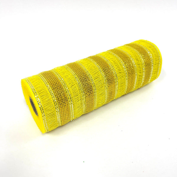 Yellow - Deco Mesh Eyelash Metallic Stripes - (10 Inch x 10 Yards) BBCrafts.com