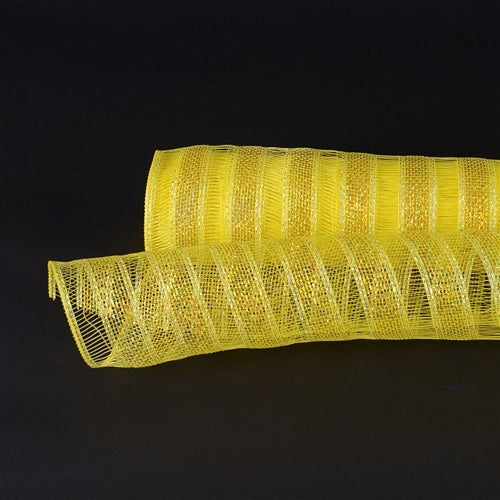 Yellow - Deco Mesh Eyelash Metallic Stripes - (21 Inch x 10 Yards) BBCrafts.com