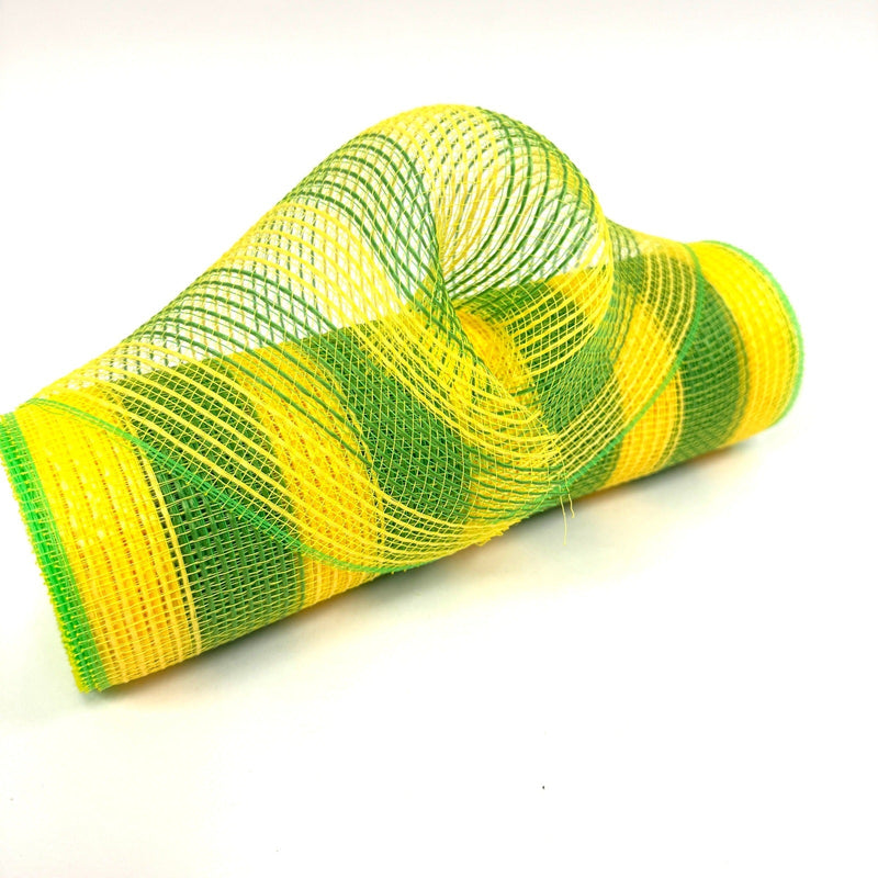 Yellow Green Stripes Deco Mesh - Spring Floral Deco Mesh - ( 10 Inch x 10 Yards ) BBCrafts.com