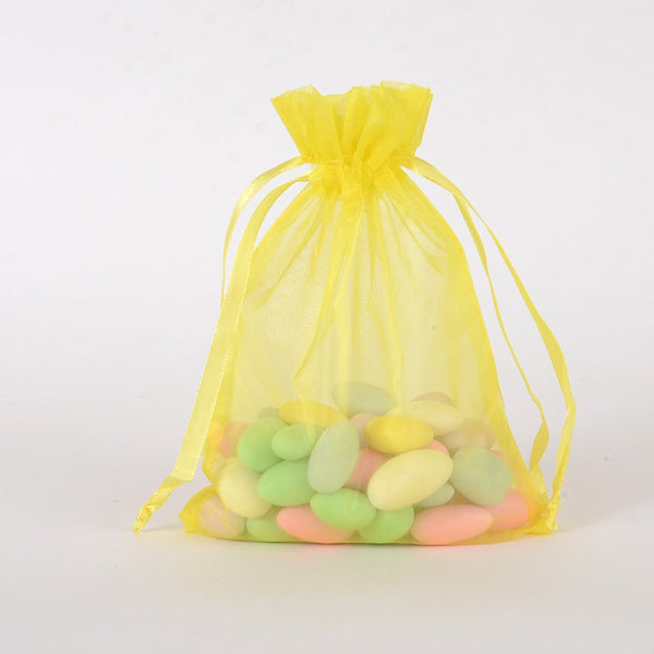 Yellow - Organza Bags - ( 5 x 6.5 - 7 Inch - 10 Bags ) BBCrafts.com