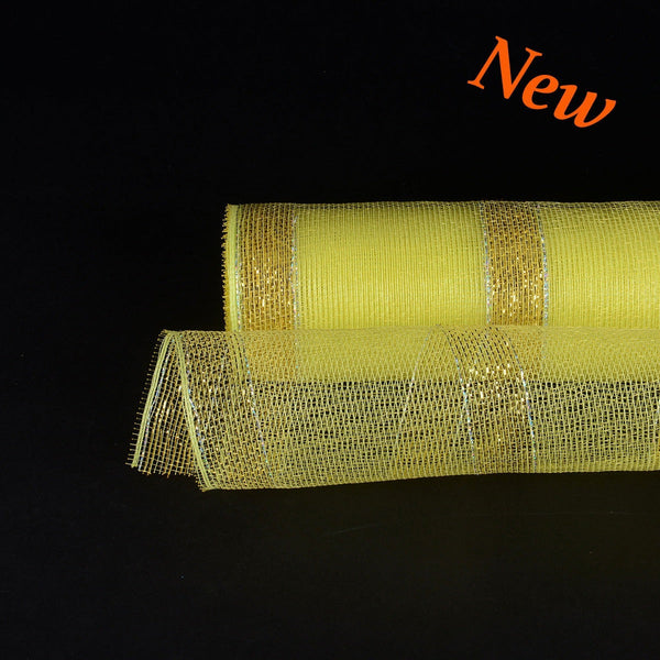 Yellow with Gold Lines Christmas Mesh - 21 Inch x 10 Yards BBCrafts.com