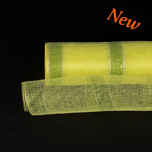 Yellow with Green Lines Christmas Mesh - 21 Inch x 10 Yards BBCrafts.com