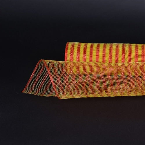 Yellow with Red - Metallic Line Mesh Wrap - ( 21 Inch x 10 Yards ) BBCrafts.com