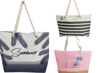 Women’s Beach Tote Bags Combo Set of 3 – Multicolor Summer & Tropical Canvas Large Pool & Travel Totes