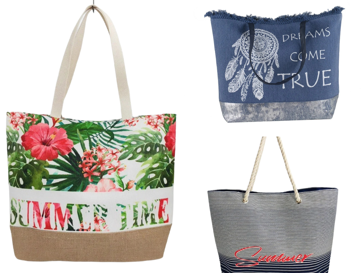 Women’s Beach Tote Bags Combo Set of 3 – Denim Dream Catcher, Summer Horizon & Floral Canvas Large Pool & Travel Totes