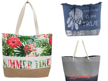 Women’s Beach Tote Bags Combo Set of 3 – Denim Dream Catcher, Summer Horizon & Floral Canvas Large Pool & Travel Totes