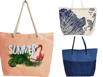 Women’s Beach Tote Bags Combo Set of 3 – Navy Blue, Summer & Dark Blue Leaf Print Canvas Large Pool & Travel Totes