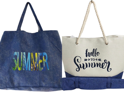 Women’s Beach Tote Bags Combo Set of 2 – Summer Tote with Mat & Navy Summer Large Canvas Pool & Travel Totes