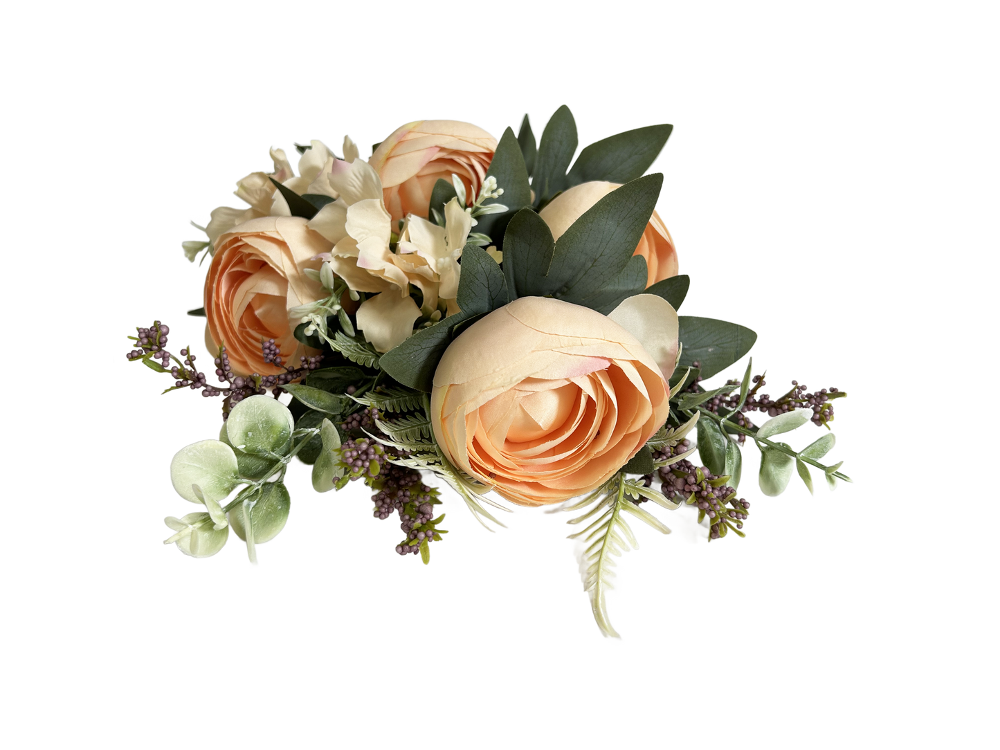 19 Inch Ranunculus Mixed Bush Artificial Silk Flower Spray - Peach