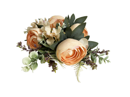 19 Inch Ranunculus Mixed Bush Artificial Silk Flower Spray - Peach