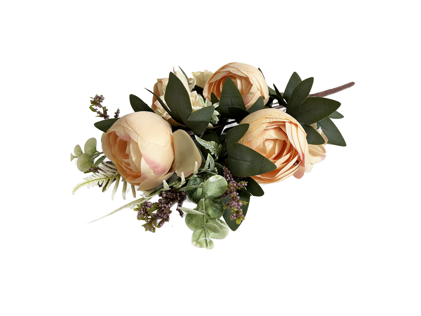 19 Inch Ranunculus Mixed Bush Artificial Silk Flower Spray - Peach