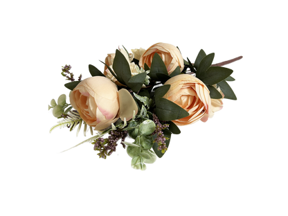 19 Inch Ranunculus Mixed Bush Artificial Silk Flower Spray - Peach