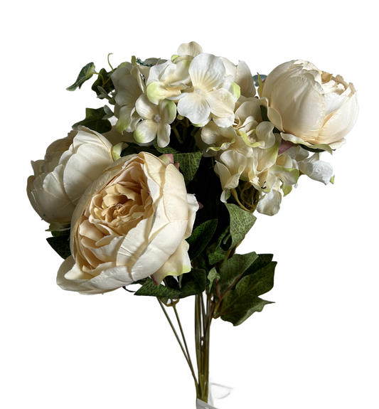 22 Inch Peony Hydrangea Flower Mix Bush - Ivory