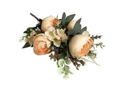 19 Inch Ranunculus Mixed Bush Artificial Silk Flower Spray - Peach