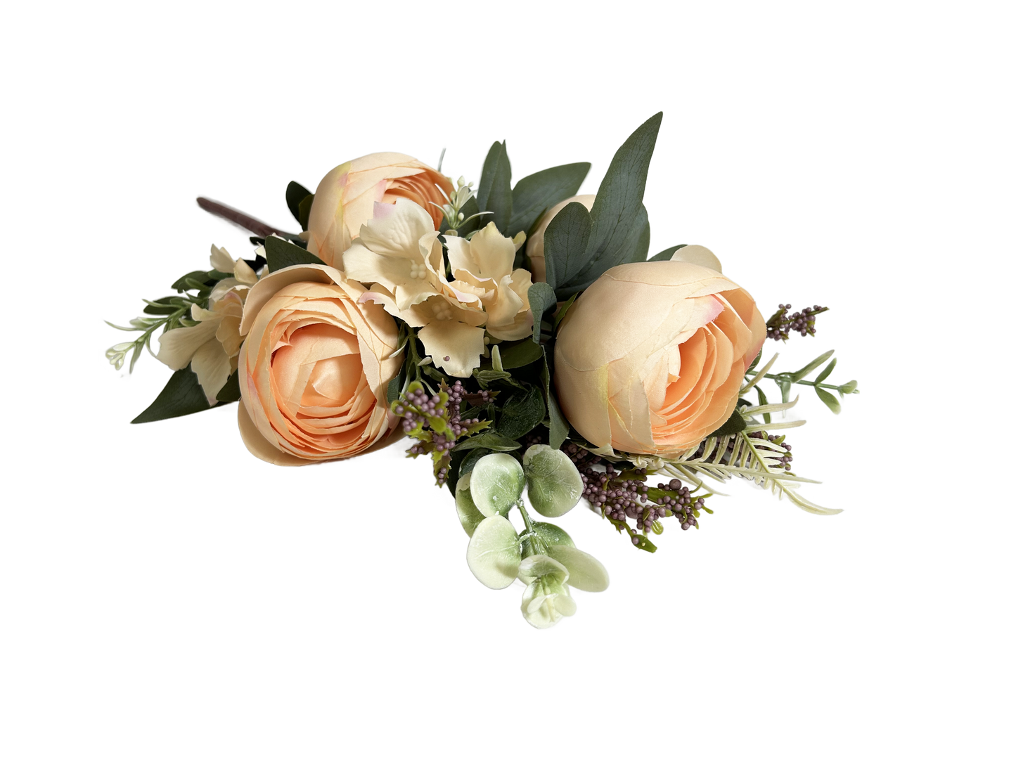 19 Inch Ranunculus Mixed Bush Artificial Silk Flower Spray - Peach