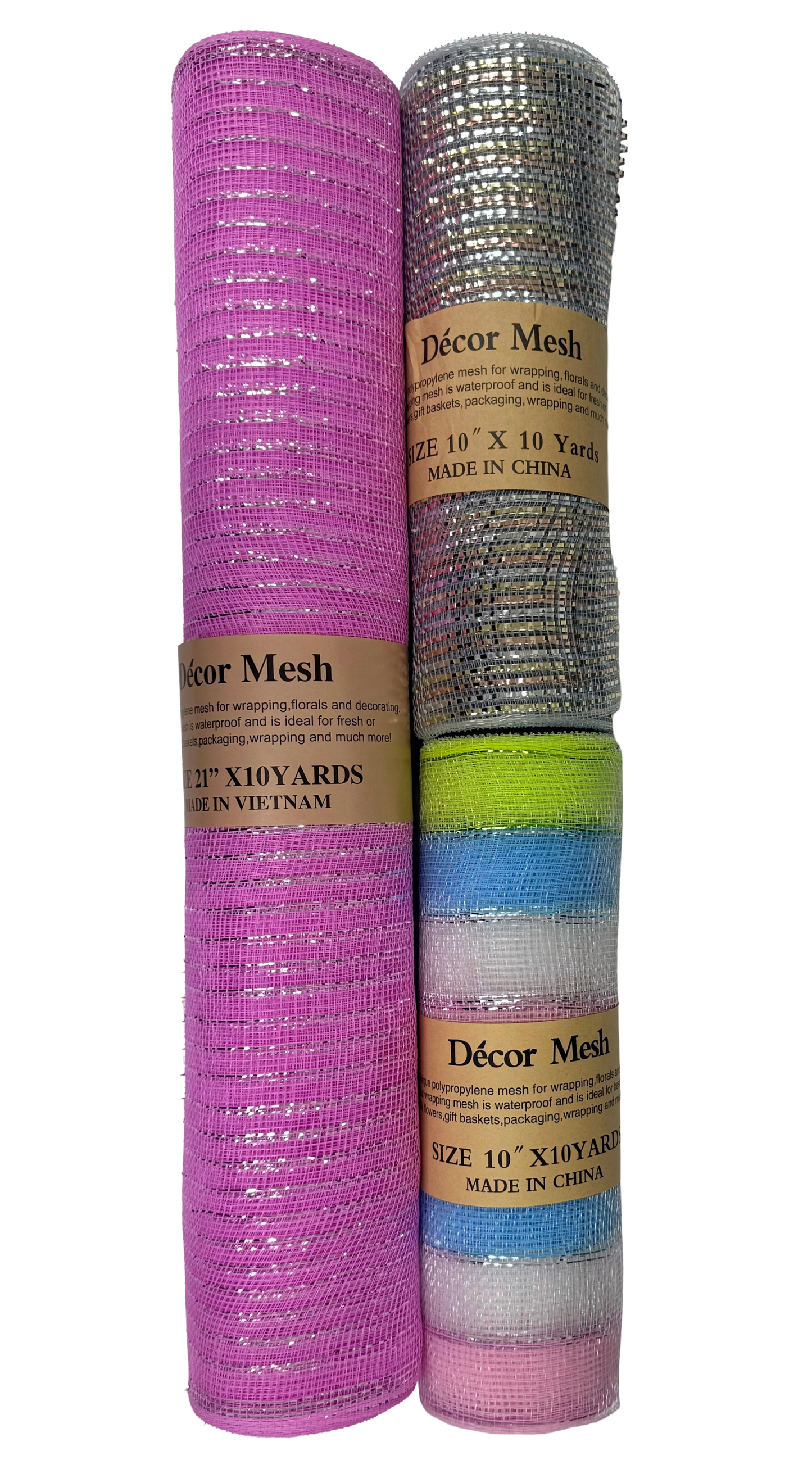 21 Inch | 10 Inch x 10 Yards Deco Mesh Metallic Stripes - Pack of 3