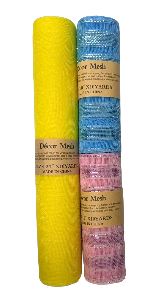 21 Inch & 10 Inch x 10 Yards - Poly Deco Mesh Yellow, Blue &  Pink - Pack of 3