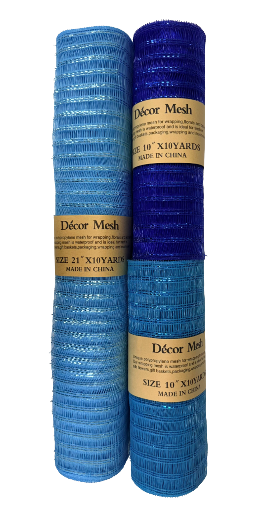 21 Inch & 10 Inch x 10 Yards Poly Deco Mesh  Light Blue, Royal Blue, Turquoise - Pack of 3