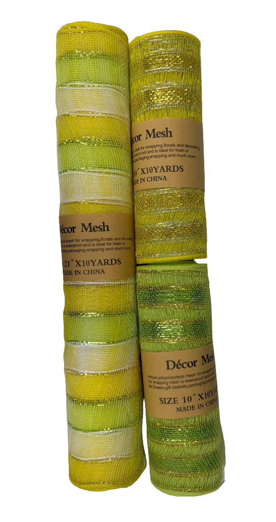 21 Inch & 10 Inch x 10 Yards Poly Deco Mesh Citrus, Apple Green, Yellow - Pack of 3