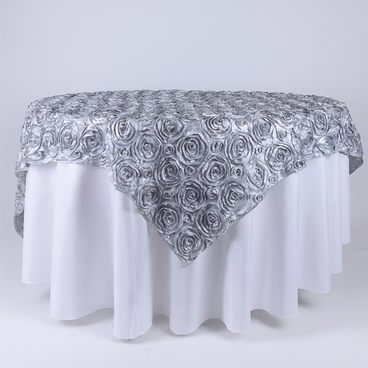 Silver 85 Inch x 85 Inch Square Rosette Overlay