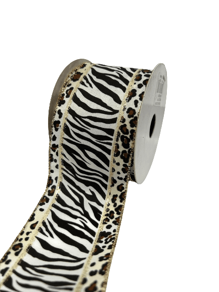 Animal Print Ribbon White Zebra 2 - 1/2 Inch x 10 Yards - Q1234001