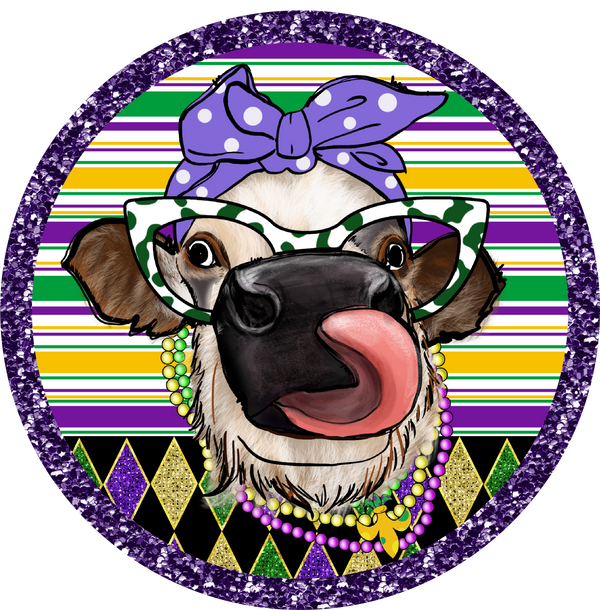 Mardi Gras Cow Metal Sign - Made In USA