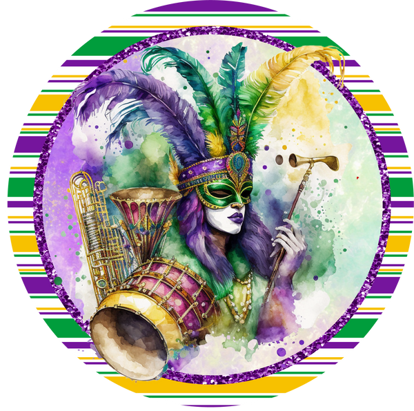 Mardi Gras Princess Face Mask with Feather Metal Sign - Made In USA