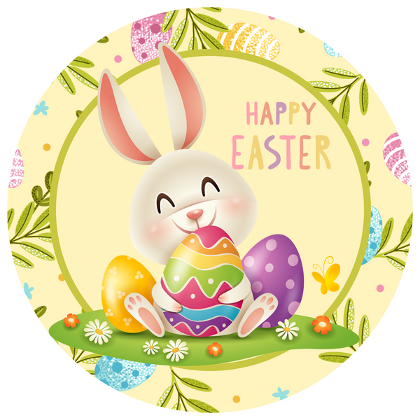 Spring & Easter Metal Sign: Rabbit with Easter Eggs - Made In USA