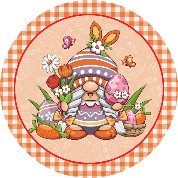 Easter Metal Sign: Gnome with Easter Eggs - Made In USA