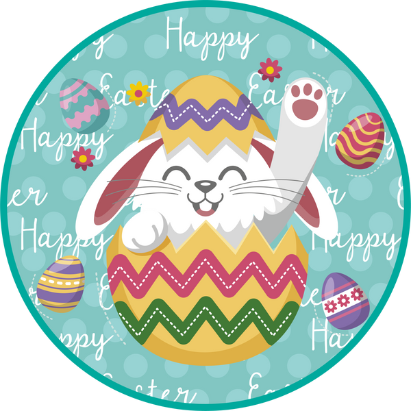Happy Easter Metal Sign: Bunny with Easter Eggs - Made In USA