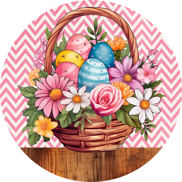 Spring & Easter Metal Sign: Flower Bucket with Easter Eggs - Made In USA