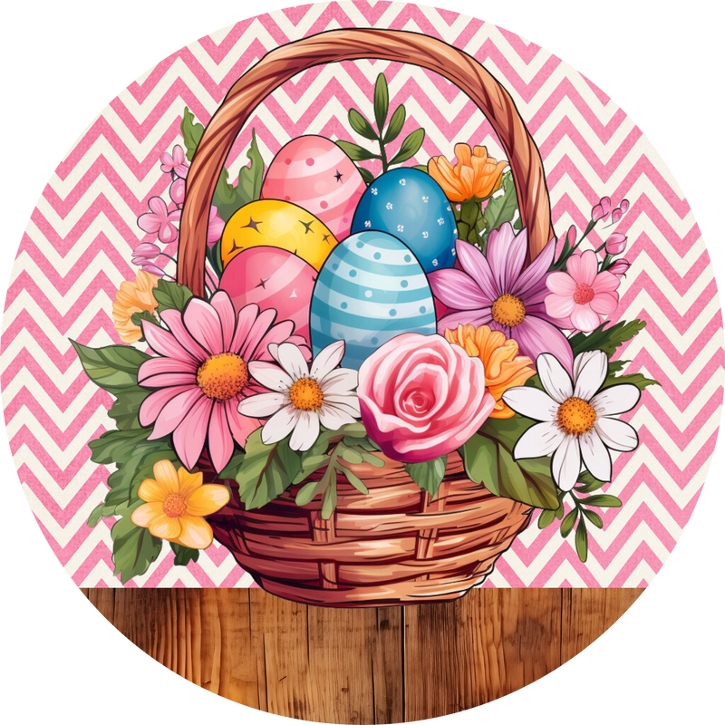 Spring & Easter Metal Sign: Flower Bucket with Easter Eggs - Made In USA