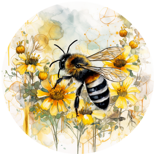 Honey Bees with Flower Metal / Vinyl Sign - Made in USA