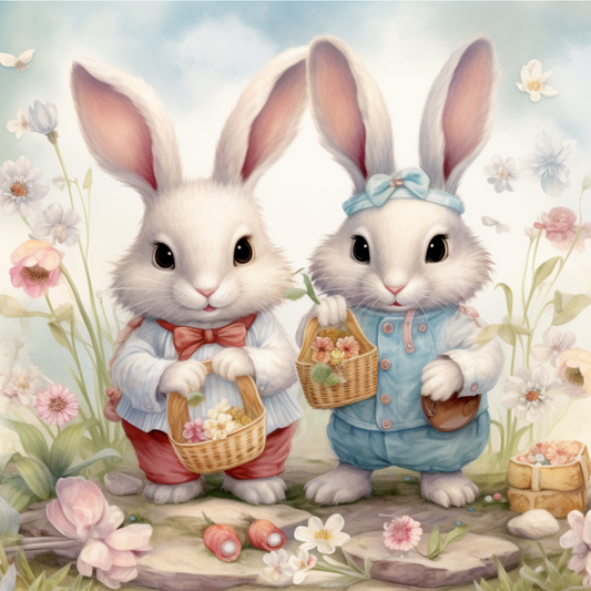 Easter Day Twin Bunny Metal Sign - Made in USA