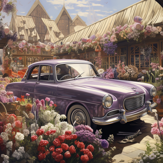 Vintage Car with Flower Farm Metal Sign - Made in USA