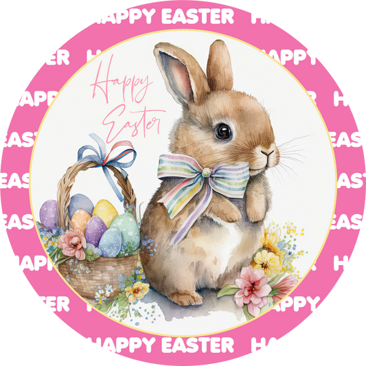 Happy Easter Bunny Rabbit with Eggs Metal / Vinyl Sign - Made in USA