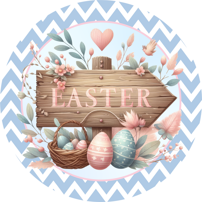 Easter Metal Sign: Wood Design Eggs - Made In USA