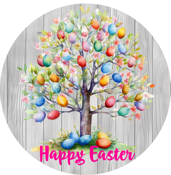 Happy Easter Metal Sign: Tree Eggs - Made In USA