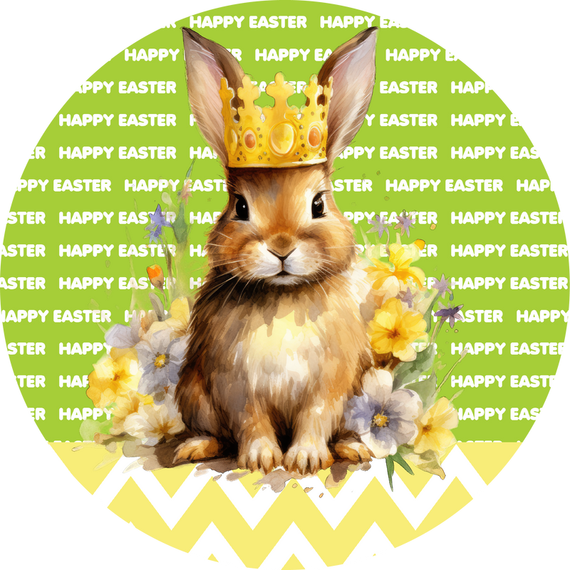 Easter Metal Sign: Bunny Rabbit with Crown - Made In USA