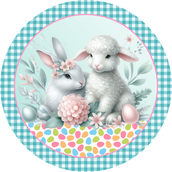 Easter Metal Sign: Sheep & Rabbit Bunny - Made In USA