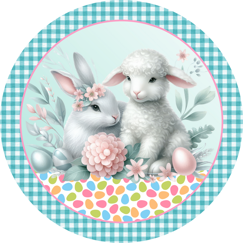 Easter Metal Sign: Sheep & Rabbit Bunny - Made In USA