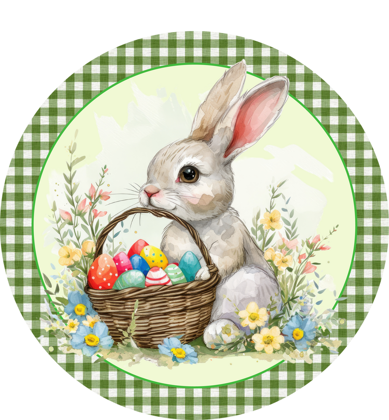 Easter Metal Sign: Bunny Rabbit with Eggs - Made In USA